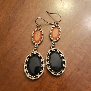 Navy Orange Glass Earrings